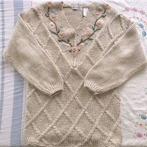 Vintage Cottagecore Flower Vine V Neck Sweater